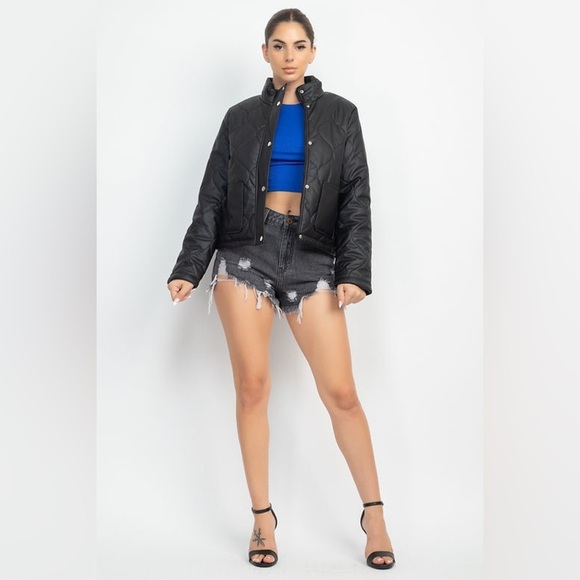 HAUTE MONDE | Mock Neck Quilted Jacket Black - Picture 3 of 16